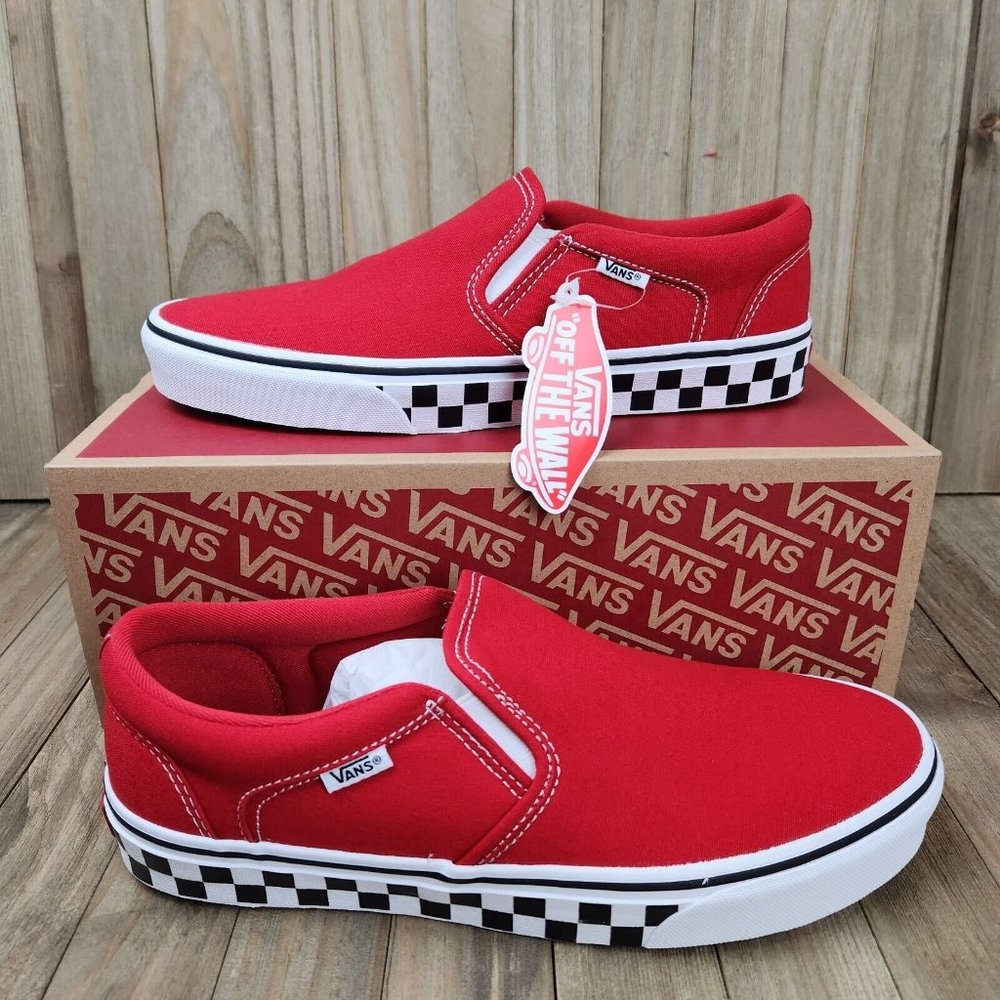 Mens Vans Asher Checkered Sidewall Racing Slip On Athletic Shoes